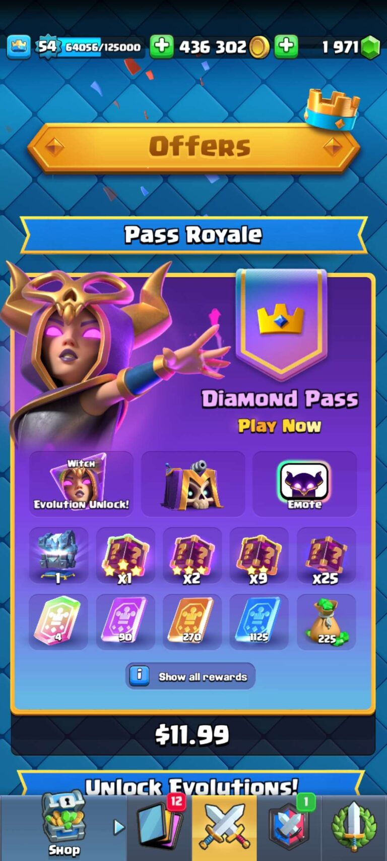 The shop showing a battle pass offer.