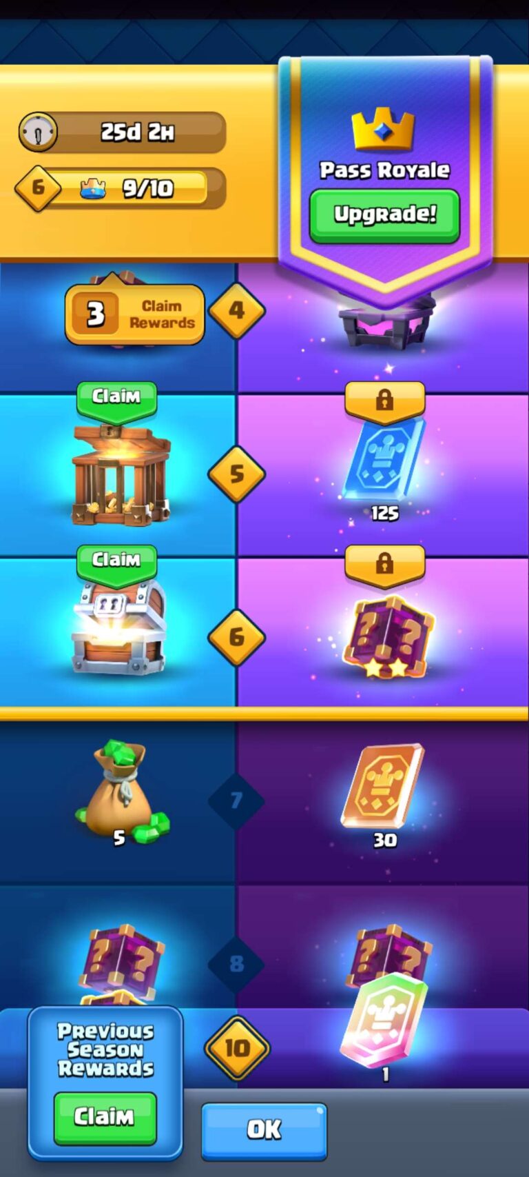 The battle pass itself, there is a free track on the left and a paid track on the right.